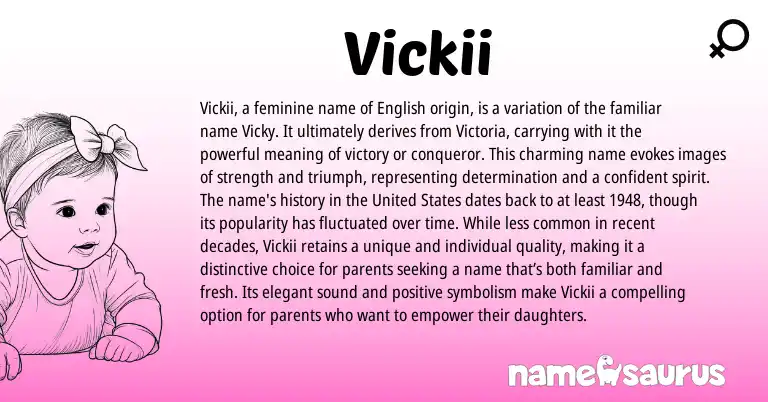 Infographic about Vickii name meaning, Vickii is a name from English origin(s).