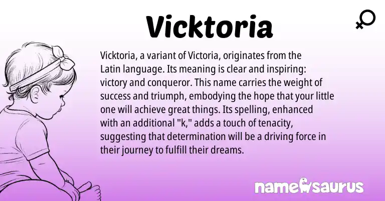 Infographic about Vicktoria name meaning, Vicktoria is a name from Latin origin(s).