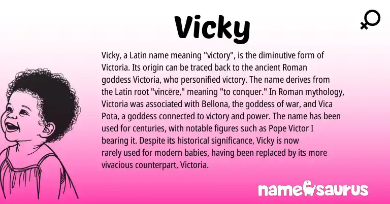 Infographic about Vicky name meaning, Vicky is a name from Roman, Latin origin(s).