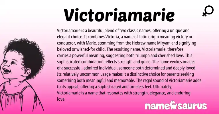 Infographic about Victoriamarie name meaning, Victoriamarie is a name from Latin, Hebrew origin(s).