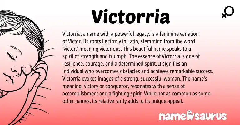 Infographic about Victorria name meaning, Victorria is a name from Latin origin(s).