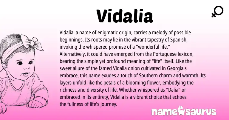 Infographic about Vidalia name meaning, Vidalia is a name from Spanish, Portuguese origin(s).