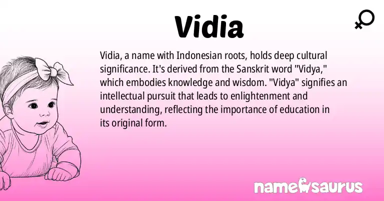 Infographic about Vidia name meaning, Vidia is a name from Indonesian origin(s).