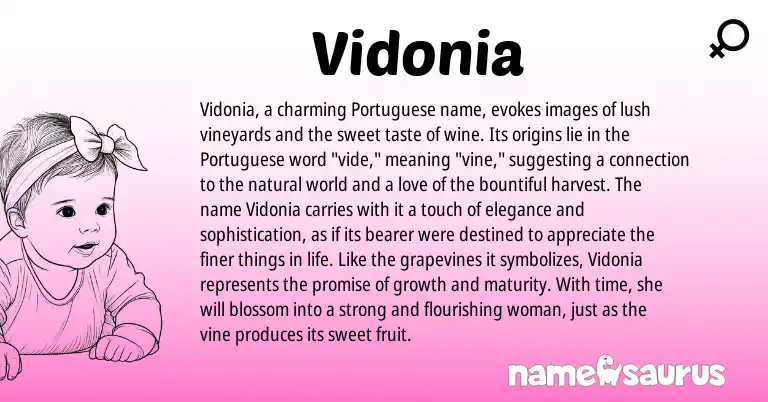 Infographic about Vidonia name meaning, Vidonia is a name from Portuguese origin(s).