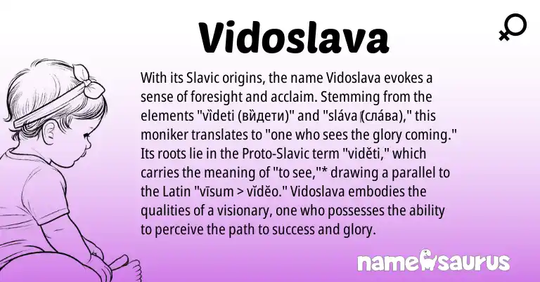 Infographic about Vidoslava name meaning, Vidoslava is a name from Slavic, Latin origin(s).