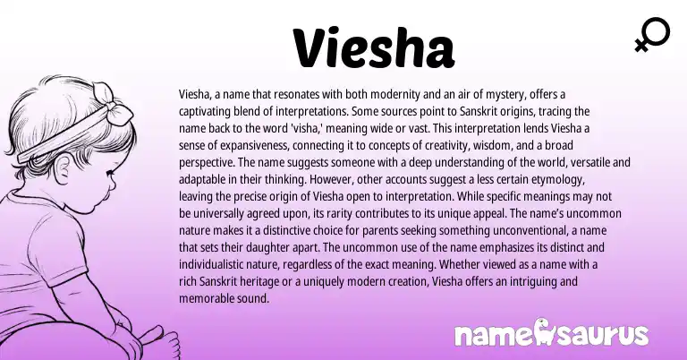 Infographic about Viesha name meaning, Viesha is a name from Indian, Sanskrit origin(s).