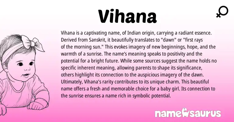 Infographic about Vihana name meaning, Vihana is a name from Indian, Sanskrit origin(s).
