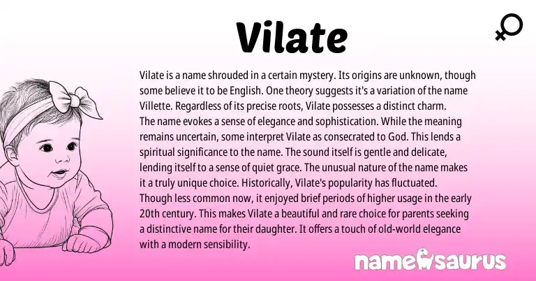 Infographic about Vilate name meaning, Vilate is a name from English, Other origin(s).
