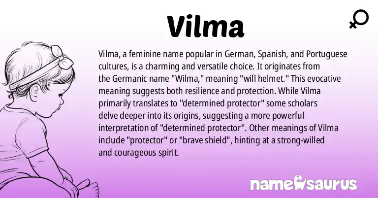 Infographic about Vilma name meaning, Vilma is a name from German, Spanish, Portuguese, Finnish origin(s).