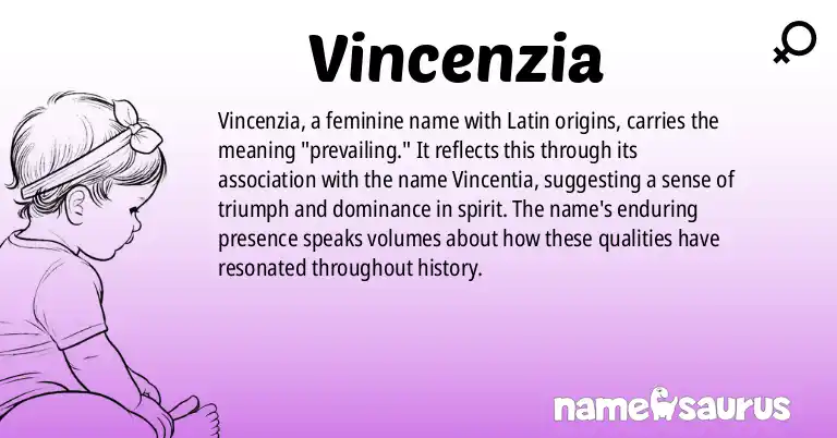Infographic about Vincenzia name meaning, Vincenzia is a name from Latin origin(s).