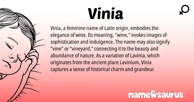 Infographic about Vinia name meaning, Vinia is a name from Latin origin(s).