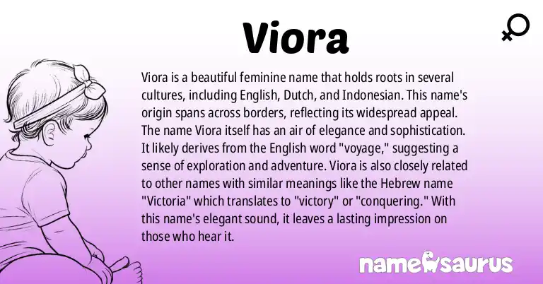 Infographic about Viora name meaning, Viora is a name from English, Dutch, Indonesian origin(s).