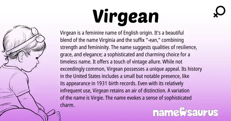 Infographic about Virgean name meaning, Virgean is a name from English origin(s).