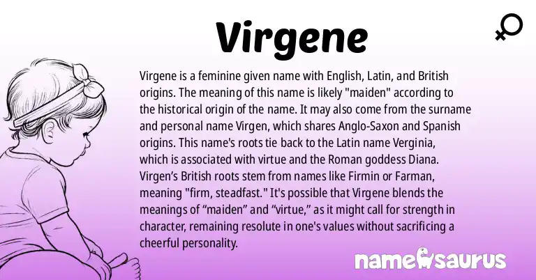 Infographic about Virgene name meaning, Virgene is a name from English (American), Latin, British origin(s).