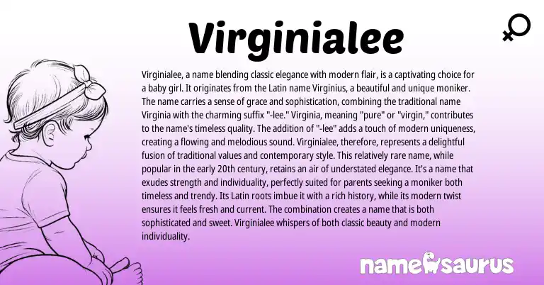 Infographic about Virginialee name meaning, Virginialee is a name from Latin, English origin(s).
