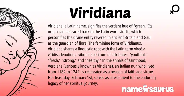 Infographic about Viridiana name meaning, Viridiana is a name from Latin, Italian origin(s).