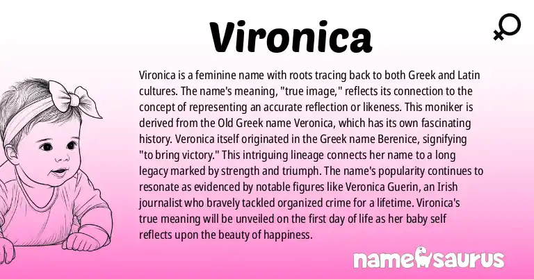 Infographic about Vironica name meaning, Vironica is a name from Greek, Latin origin(s).