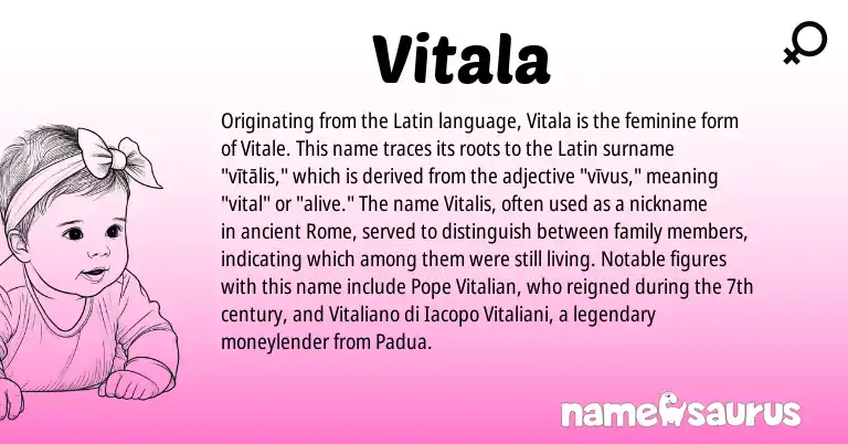 Infographic about Vitala name meaning, Vitala is a name from Latin origin(s).