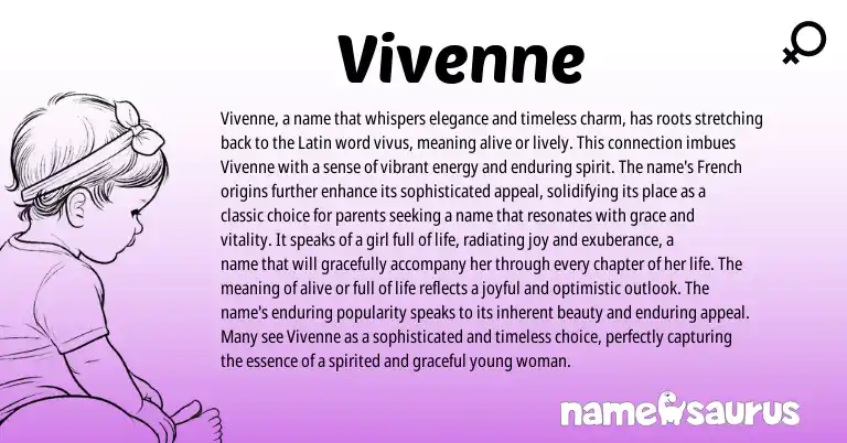 Infographic about Vivenne name meaning, Vivenne is a name from Latin, French origin(s).