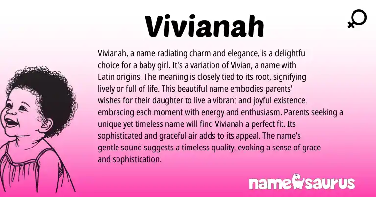 Infographic about Vivianah name meaning, Vivianah is a name from Latin origin(s).