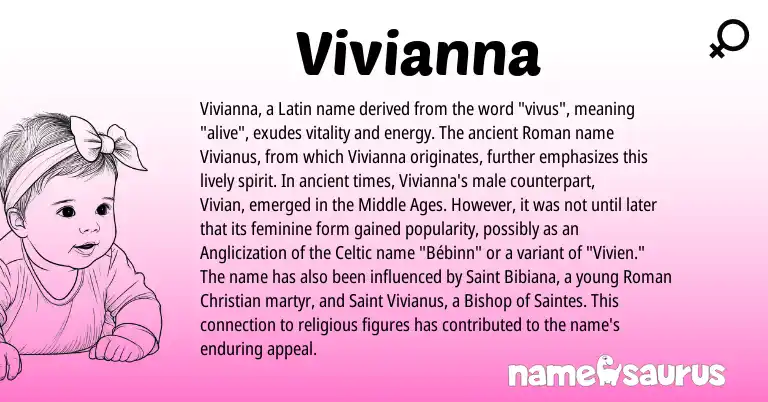 Infographic about Vivianna name meaning, Vivianna is a name from Roman, Latin, Celtic origin(s).