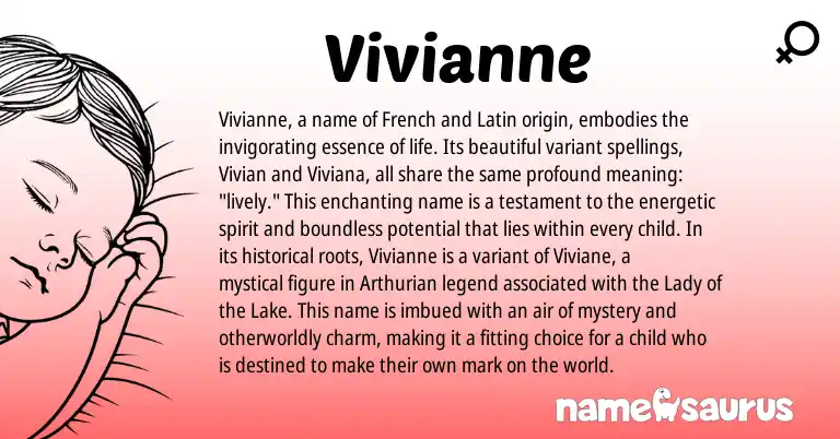 Infographic about Vivianne name meaning, Vivianne is a name from French, Latin, Arthurian origin(s).
