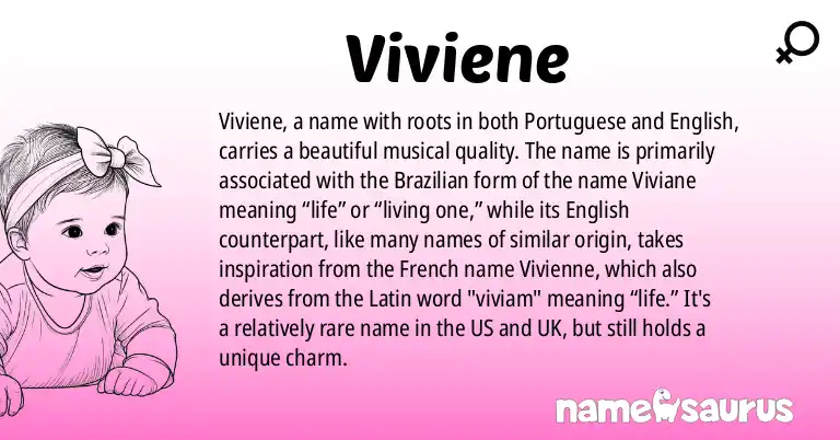 Infographic about Viviene name meaning, Viviene is a name from Portuguese (Brazilian), English origin(s).