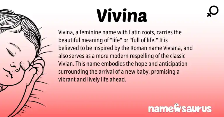 Infographic about Vivina name meaning, Vivina is a name from Roman, Latin origin(s).
