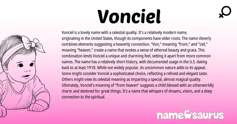 Infographic about Vonciel name meaning, Vonciel is a name from French origin(s).