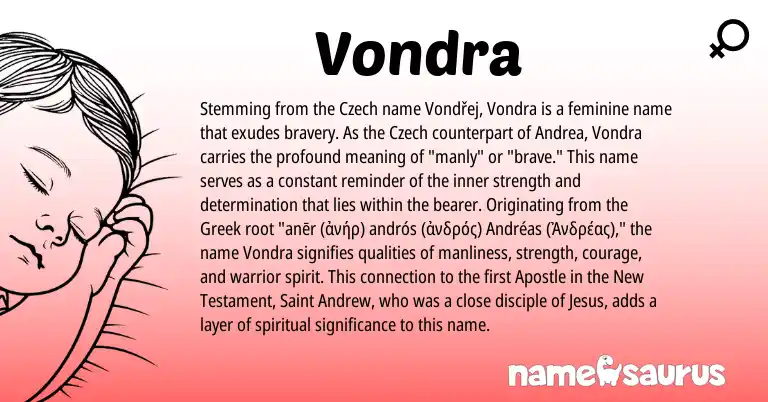 Infographic about Vondra name meaning, Vondra is a name from Czech, Greek origin(s).