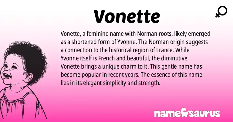 Infographic about Vonette name meaning, Vonette is a name from Norman origin(s).