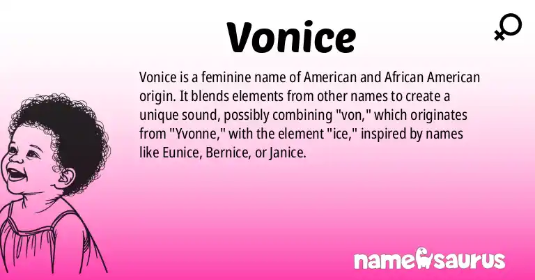 Infographic about Vonice name meaning, Vonice is a name from American (South), African American origin(s).