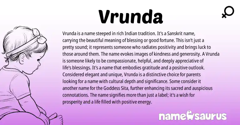 Infographic about Vrunda name meaning, Vrunda is a name from Indian, Sanskrit origin(s).
