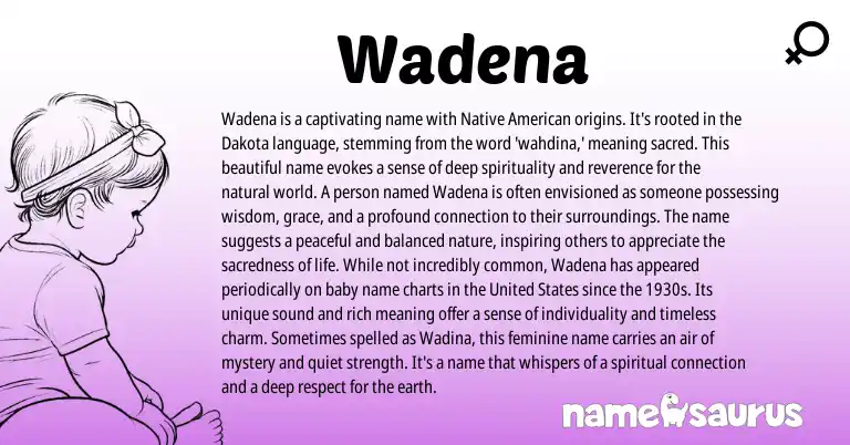 Infographic about Wadena name meaning, Wadena is a name from American origin(s).