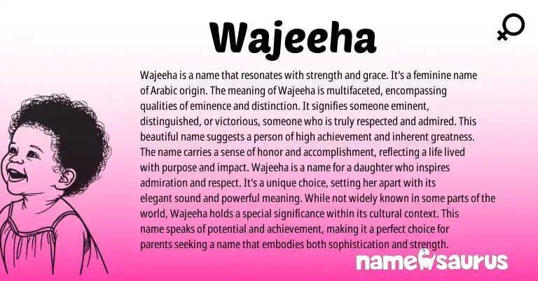 Infographic about Wajeeha name meaning, Wajeeha is a name from Arabic origin(s).