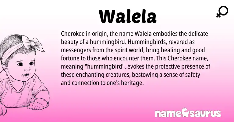 Infographic about Walela name meaning, Walela is a name from Cherokee origin(s).