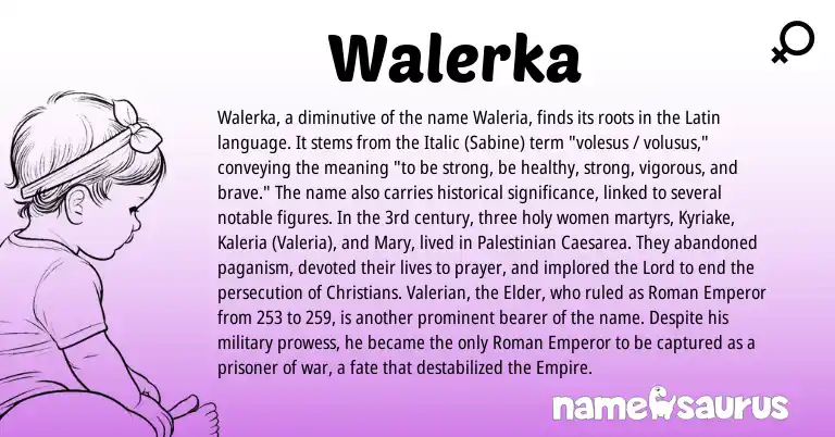Infographic about Walerka name meaning, Walerka is a name from Roman, Latin origin(s).