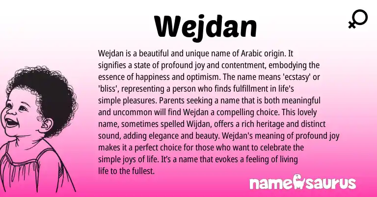 Infographic about Wejdan name meaning, Wejdan is a name from Arabic origin(s).