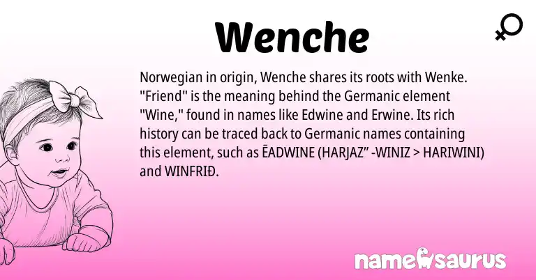 Infographic about Wenche name meaning, Wenche is a name from Norwegian, Germanic origin(s).