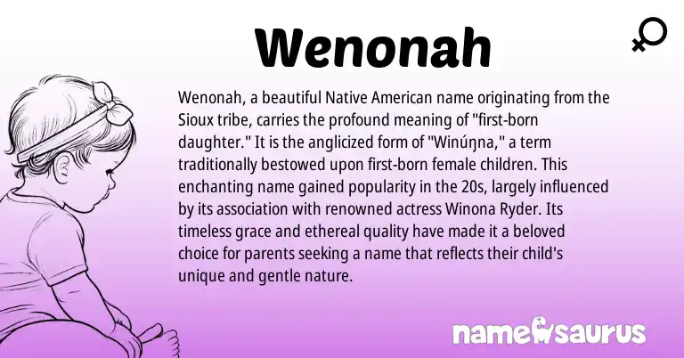 Infographic about Wenonah name meaning, Wenonah is a name from Native American, Sioux origin(s).