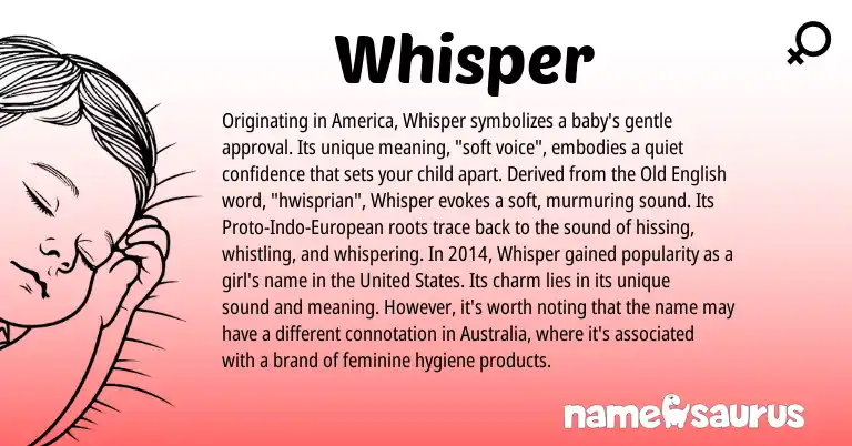 Infographic about Whisper name meaning, Whisper is a name from Old English, European, United States origin(s).