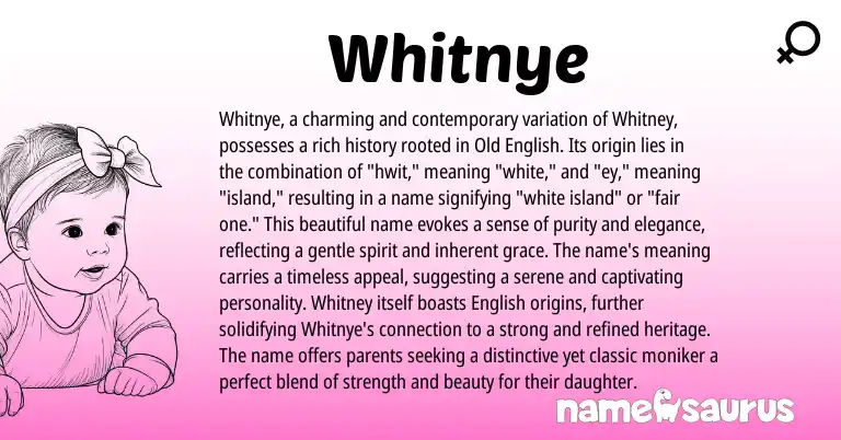 Infographic about Whitnye name meaning, Whitnye is a name from English origin(s).