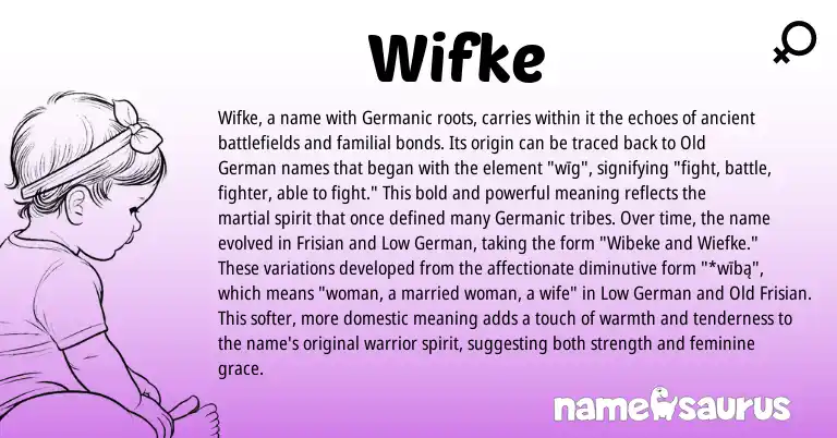 Infographic about Wifke name meaning, Wifke is a name from Low German, Frisian, Old Frisian, Germanic, Old German origin(s).