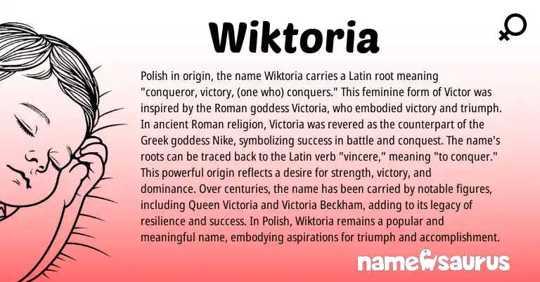 Infographic about Wiktoria name meaning, Wiktoria is a name from Roman, Polish, Latin, Greek origin(s).