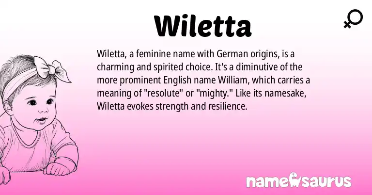 Infographic about Wiletta name meaning, Wiletta is a name from German origin(s).