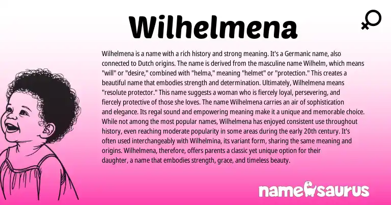 Infographic about Wilhelmena name meaning, Wilhelmena is a name from Germanic origin(s).
