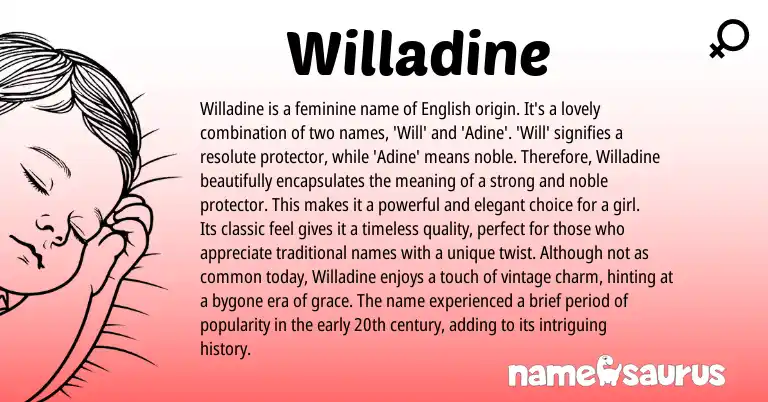 Infographic about Willadine name meaning, Willadine is a name from English origin(s).