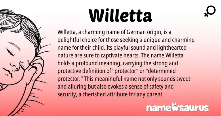 Infographic about Willetta name meaning, Willetta is a name from German origin(s).