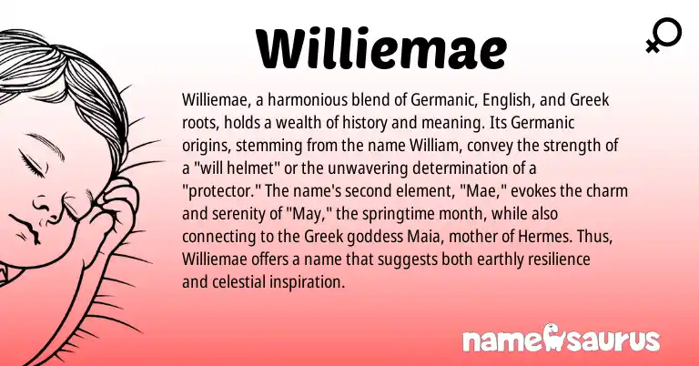 Infographic about Williemae name meaning, Williemae is a name from English, Germanic, Greek origin(s).
