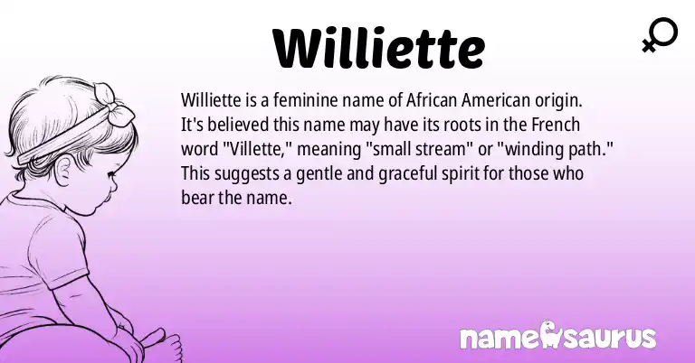 Infographic about Williette name meaning, Williette is a name from African American origin(s).